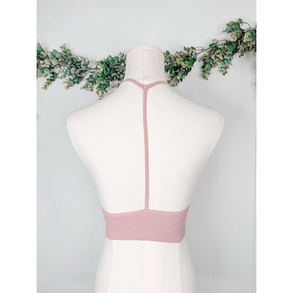 🧺 5 for $25 Sale Free People Ribbed Seamless Halter T Back Bralette XS/S Pink - Picture 6 of 8